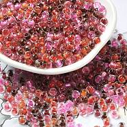 Transparent Glass Round Seed Beads, Inside Colours, Round, Coral, 6/0, 4x3mm, Hole: 1.2mm, about 7258pcs/pound(SEED-B001-05A-15)
