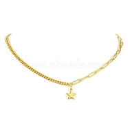 Brass Pendant Necklaces with Curb & Paperclip Chains, Golden, Star, 17.72 inch(45cm)(NJEW-JN04608-03)