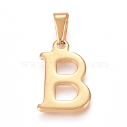 304 Stainless Steel Pendants, Golden, Initial Letter.B, 20x13x1.8mm, Hole: 3x7mm(STAS-F106-95G-B-01)