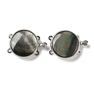 Shell Box Clasp, with Alloy Loops, Flat Round, Gray, 23.5x17.5x6~7mm, Hole: 1.2mm(G-C104-06C-P)