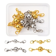 8Pcs 2 Style Brass Magnetic Clasps Converter, with Lobster Claw Clasps, Lead Free & Nickel Free, Round , Platinum & Golden, 14~15x8~10mm, 4pcs/style(KK-YW0001-35-FF)