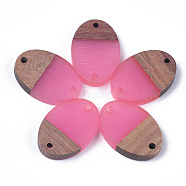 Resin & Walnut Wood Links connectors, Oval, Hot Pink, 23x15.5x4mm, Hole: 1.8mm(RESI-S367-13B)