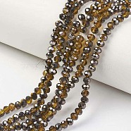 Electroplate Transparent Glass Beads Strands, Half Black Plated, Faceted, Rondelle, Dark Goldenrod, 8x6mm, Hole: 1mm, about 65~68pcs/strand, 15.7~16.1 inch(40~41cm)(EGLA-A034-T8mm-P09)
