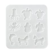 Silicone Molds, Cabochon & Pendants Resin Casting Molds, For UV Resin, Epoxy Resin Jewelry Making, Octopus & Turtle & Angel & Dolphin & Horse, White, 95x90x4mm, Hole: 1.3mm(DIY-YW0006-28)