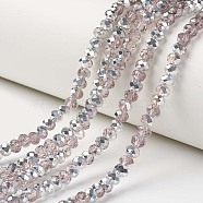 Electroplate Transparent Glass Beads Strands, Half Silver Plated, Faceted, Rondelle, Pink, 3.5x3mm, Hole: 0.4mm, about 123~127pcs/strand, 13.7~14.1 inch(35~36cm)(EGLA-A034-T3mm-M08)