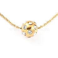 304 Stainless Steel Pendant Necklaces, with Crystal Rhinestone, Round, Golden, 17.63 inch(44.8cm)(NJEW-O122-02A-G)