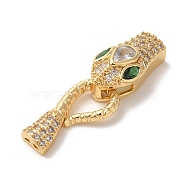 Snake Brass Micro Pave Cubic Zirconia S Hook Clasps, with Glass, Long-lasting Plated, Real 18K Gold Plated, 38mm, Hole: 1.9x1.6mm(KK-A227-06G)