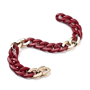 Handmade Acrylic Curb Chains, Twisted Chain, Opaque, Spray Painted, with CCB Plastic Links, Oval, Golden, Dark Red, link: 22.5x16.5x5mm, 39.37 inch(1m)/strand(AJEW-JB00699-05)