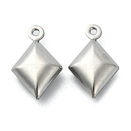 304 Stainless Steel Pendants, Rhombus Charms, Stainless Steel Color, 15.5x9.5x4.5mm, Hole: 1mm(STAS-L024-015P)