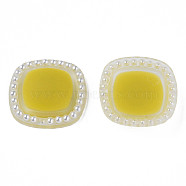 Acrylic Cabochons, with ABS Plastic Imitation Pearl Beads, Square, Yellow, 20.5x20.5x5mm(KY-N015-134B)