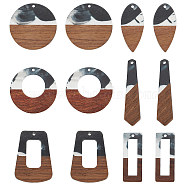12Pcs 6 Styles Resin & Walnut Wood Pendants, Two Tone Geometric Charms, Mixed Shapes, 37.5~49x12~27x2.5~3mm, Hole: 2mm, 2pcs/style(WOOD-HY0001-19)