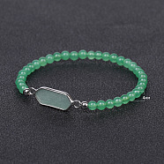 Hexagon Brass Link Bracelets, Natural Green Aventurine Bead Bracelet, 6-7/8~7-1/8 inch(17.5~18cm)(PW-WG17212-04)