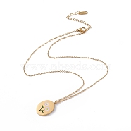 Enamel Oval with Birth Flower Pendant Necklace, Golden 304 Stainless Steel Jewelry for Women, April Daisy, 15.67~16.26 inch(39.8~41.3cm)(STAS-H174-02G-D)