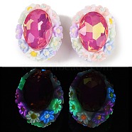 Luminous Polymer Clay Glass Rhinestone Beads, with Acrylic, Oval, Medium Violet Red, 25.5~26x21.5~22x17mm, Hole: 2mm(CLAY-H003-05E)