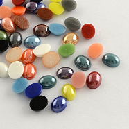 Pearlized Plated Opaque Glass Cabochons, Oval, Mixed Color, 10x8x4mm(PORC-S804-8x10-M)
