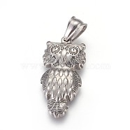 304 Stainless Steel Pendants, Owl, Antique Silver, 33x16x4mm, Hole: 4.5x7mm(STAS-E449-27AS)