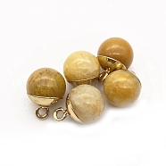 Natural Topaz Jade Round Charms with Golden Plated Metal Findings, 15x10mm(PW-WG96610-07)