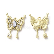 Alloy Crystal Rhinestone Pendant, with Glass, Light Gold, Lead Free & Cadmium Free, Butterfly Charm, Purple, 22.5x17x3mm, Hole: 1.4mm(PALLOY-K001-079G-03)