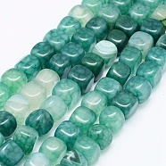 Natural Agate Beads Strands, Dyed & Heated, Cube, Light Sea Green, 7~8x6.5~8x6.5~8mm, Hole: 1mm, about 53pcs/strand, 14.76 inch(37.5cm)(G-E469-01E)