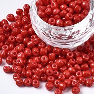 6/0 Glass Seed Beads, Baking Paint, Round Hole, Round, FireBrick, 4~5x3~5mm, Hole: 1.2~1.5mm, about 4500pcs/Pound(SEED-S058-A-F433)