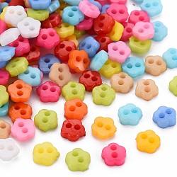 2-Hole Plastic Buttons, Flower, Mixed Color, 6x6x2mm, Hole: 1.5mm(X-BUTT-N018-029)