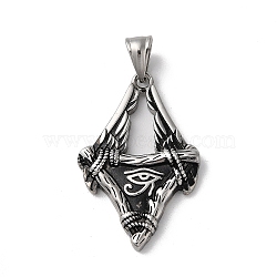 304 Stainless Steel Pendants, Wing with Eye of Horus Charms, Antique Silver, 43.5x28x5mm, Hole: 9x5mm(STAS-L223-13AS)