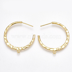 Brass Stud Earring Findings, Half Hoop Earrings, with Loop, Nickel Free, Real 18K Gold Plated, 33x30x2mm, Hole: 1.5mm, Pin: 0.8mm(KK-T038-233G)