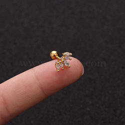 Brass Micro Pave Clear Cubic Zirconia Cartilage Earrings for Women, with Stainless Steel Pins, Stainless Steel Color, Crown, 6mm, Pin: 1.2mm(WGD0011-02)