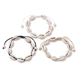 3Pcs 3 Colors Natural Shell Braided Bead Bracelets Set, Braided Adjustable Bracelets with Nylon Threads, Mixed Color, Inner Diameter: 2-1/8~3-1/8 inch(5.3~7.9cm), 1Pc/color(BJEW-JB10111)