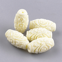 Synthetic Coral Beads, Dyed, Oval with Flower, Cornsilk, 16.5x9mm, Hole: 1~2mm(X-CORA-S026-12F)
