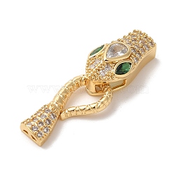 Snake Brass Micro Pave Cubic Zirconia S Hook Clasps, with Glass, Long-lasting Plated, Real 18K Gold Plated, 38mm, Hole: 1.9x1.6mm(KK-A227-06G)