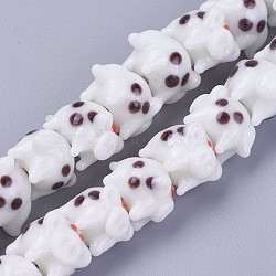 Handmade Lampwork Beads Strands, Cartoon Piggy, White, 12.5~14.5x13.5~14x19~19.5mm, Hole: 2.5mm, about 33pcs/strand, 16.26 inch(41.3cm)(PORC-L033-031B-02)