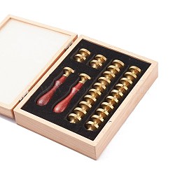 (Defective Closeout Sale: Oxidation) Wax Seal Stamp Set, Including 26Pcs 26 Styles Brass Wax Seal Stamp Heads and 2Pcs Wood Handles, with Wooden Magnetic Box, Letter A~Z, Golden, 195x149x54mm, Stamp Heads: about 25.5x14.5mm, Hole: 7mm, 1pc/style(DIY-XCP0002-10)