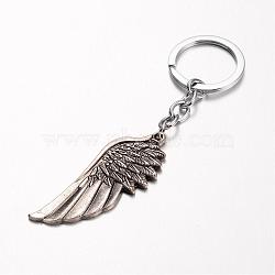 Wing Alloy Keychain, with Iron Chain and Rings, Antique Silver, 110mm(KEYC-M019-04A)