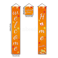 Polyester Hanging Sign for Home Office Front Door Porch Decorations, Rectangle & Square, Word Give Thanks, Orange, 180x30cm and 30x30cm, 3pcs/set(HJEW-WH0023-011)