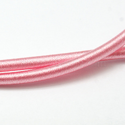 Round Plastic Tube Cords, Covered with Silk Ribbon, Pink, 480x4mm(OCOR-L032-02)