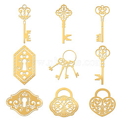 Nickel Decoration Stickers, Metal Resin Filler, Epoxy Resin & UV Resin Craft Filling Material, Key, 40x40mm, 9 styles, 1pc/style, 9pcs/set(DIY-WH0450-053)