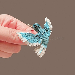 Bird Enamel Pins, Alloy Rhinestone Brooch for Backpack Clothes, with Glitter Powder, Dark Turquoise, 40x40mm(PW-WG3C6F1-01)