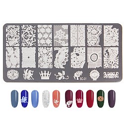 Lace Flower Stainless Steel Nail Art Stamping Plates, Nail Image Templates, Template Tool, Rectangle, Stainless Steel Color, 12x6cm(X-MRMJ-L003-C01)