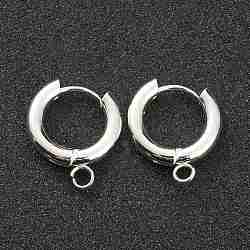 201 Stainless Steel Huggie Hoop Earring Findings, with Horizontal Loop and 316 Surgical Stainless Steel Pin, Silver, 20x18x3mm, Hole: 2.5mm, Pin: 1mm(STAS-P283-01E-S)