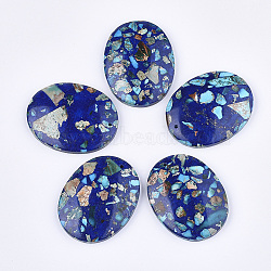 Assembled Synthetic Imperial Jasper and Natural Lapis Lazuli Pendants, Dyed, Oval, Blue, 45x35~35.5x7mm, Hole: 1.4mm(G-S329-063)
