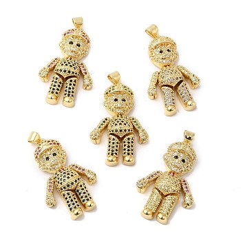 Rack Plating Brass Micro Pave Cubic Zirconia Pendants, Boy Charms, Real 18K Gold Plated, Long-Lasting Plated, Cadmium Free & Lead Free, Mixed Color, 34x18x8mm, Hole: 5x3.5mm