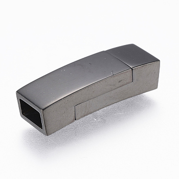 304 Stainless Steel Magnetic Clasps with Glue-in Ends, Rectangle, Gunmetal, 23x7.5x5.5mm, Hole: 3x6mm