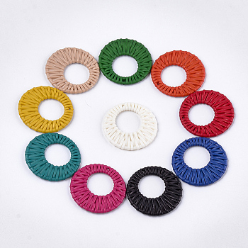 Acrylic Pendants, Imitation Woven Rattan Pattern, Donut, Mixed Color, 46.5x4.5mm, Hole: 1.5mm