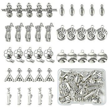 40Pcs 8 Styles Tibetan Style Alloy Pendants, Sports Theme, Antique Silver, 18.2~23x6~20.7x2.5~4mm, Hole: 1.4~4mm, 5pcs/style
