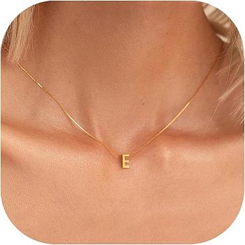 Stainless Steel Initial Pendant Box Chain Necklaces for Women, Golden, Letter E, 17.72 inch(45cm)