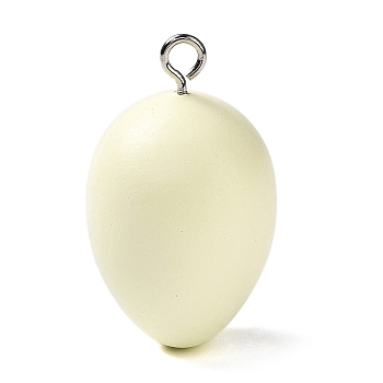 Easter Theme Spray Painted Wood Pendants, Easter Egg Charms with Platinum Tone Iron Loops, Beige, 46~48x28~29mm, Hole: 4mm