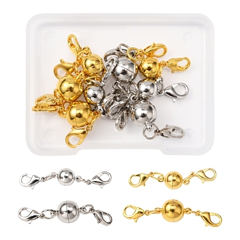 8Pcs 2 Style Brass Magnetic Clasps Converter, with Lobster Claw Clasps, Lead Free & Nickel Free, Round , Platinum & Golden, 14~15x8~10mm, 4pcs/style