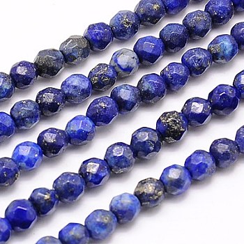 Natural Lapis Lazuli Beads Strands, Faceted, Round, Blue, 4mm, Hole: 0.7mm, about 90pcs/strand, 15.35 inch.