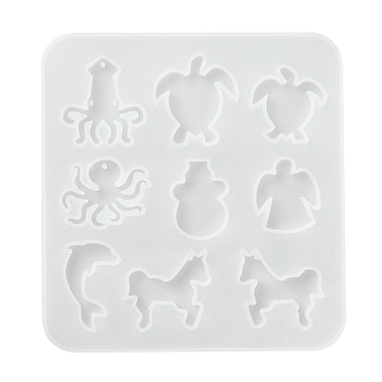 Silhouette Silicone Molds, Cabochon & Pendants Resin Casting Molds, For UV Resin, Epoxy Resin Jewelry Making, Octopus & Turtle & Angel & Dolphin & Horse, White, 95x90x4mm, Hole: 1.3mm